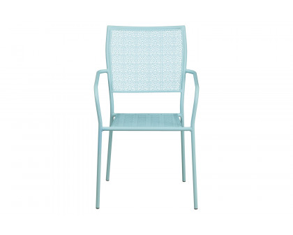 BLNK Oia Commercial Steel Indoor-Outdoor Patio Arm Chair with Square Back - Sky Blue