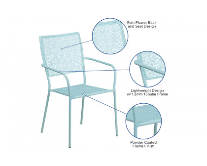 BLNK Oia Commercial Steel Indoor-Outdoor Patio Arm Chair with Square Back - Sky Blue