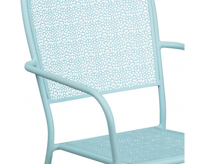 BLNK Oia Commercial Steel Indoor-Outdoor Patio Arm Chair with Square Back - Sky Blue