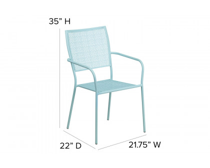 BLNK Oia Commercial Steel Indoor-Outdoor Patio Arm Chair with Square Back - Sky Blue