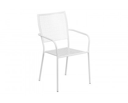 BLNK Oia Commercial Steel Indoor-Outdoor Patio Arm Chair with Square Back - White