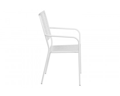 BLNK Oia Commercial Steel Indoor-Outdoor Patio Arm Chair with Square Back - White