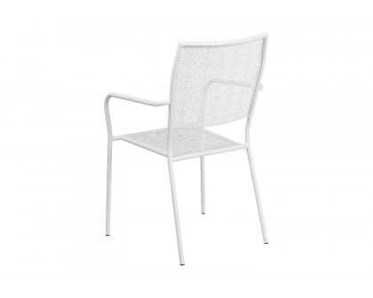 BLNK Oia Commercial Steel Indoor-Outdoor Patio Arm Chair with Square Back - White