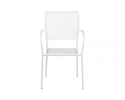 BLNK Oia Commercial Steel Indoor-Outdoor Patio Arm Chair with Square Back - White