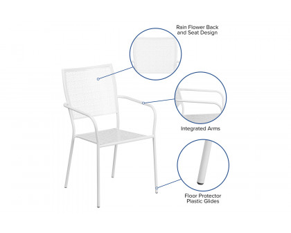 BLNK Oia Commercial Steel Indoor-Outdoor Patio Arm Chair with Square Back - White