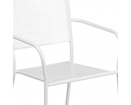 BLNK Oia Commercial Steel Indoor-Outdoor Patio Arm Chair with Square Back - White