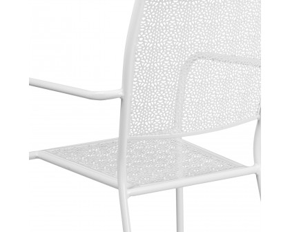 BLNK Oia Commercial Steel Indoor-Outdoor Patio Arm Chair with Square Back - White