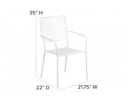 BLNK Oia Commercial Steel Indoor-Outdoor Patio Arm Chair with Square Back - White