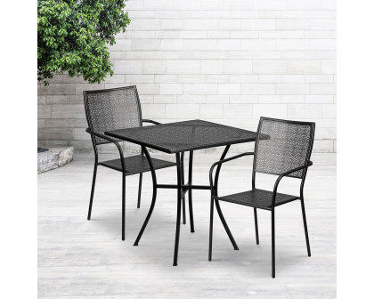 BLNK Oia Commercial Square Steel Indoor-Outdoor Patio Table Set with 2 Square Back Chairs