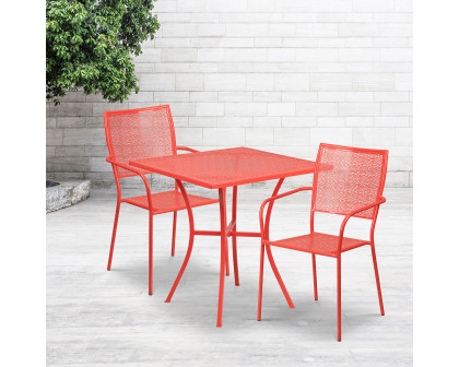 BLNK Oia Commercial Square Steel Indoor-Outdoor Patio Table Set with 2 Square Back Chairs