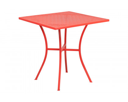 BLNK Oia Commercial Square Steel Indoor-Outdoor Patio Table Set with 2 Square Back Chairs - Coral, 28"W