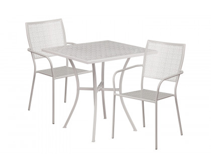 BLNK™ Oia Commercial Square Steel Indoor-Outdoor Patio Table Set with 2 Square Back Chairs - Light Gray, 28"W