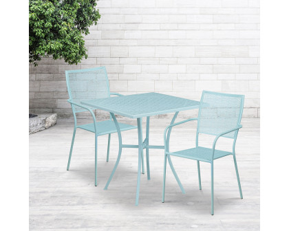 BLNK Oia Commercial Square Steel Indoor-Outdoor Patio Table Set with 2 Square Back Chairs