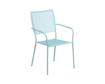 BLNK™ Oia Commercial Square Steel Indoor-Outdoor Patio Table Set with 2 Square Back Chairs - Sky Blue, 28"W