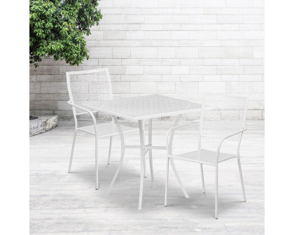 BLNK Oia Commercial Square Steel Indoor-Outdoor Patio Table Set with 2 Square Back Chairs