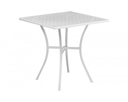 BLNK Oia Commercial Square Steel Indoor-Outdoor Patio Table Set with 2 Square Back Chairs - White, 28"W