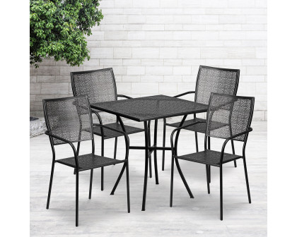 BLNK Oia Commercial Square Steel Indoor-Outdoor Patio Table Set with 4 Square Back Chairs