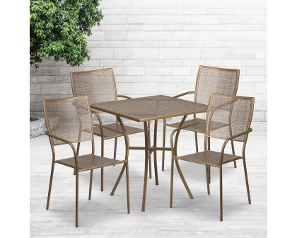 BLNK Oia Commercial Square Steel Indoor-Outdoor Patio Table Set with 4 Square Back Chairs