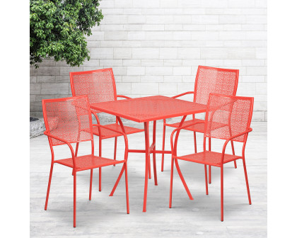 BLNK Oia Commercial Square Steel Indoor-Outdoor Patio Table Set with 4 Square Back Chairs