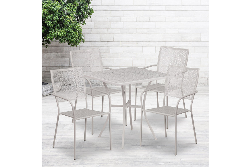 BLNK™ Oia Commercial Square Steel Indoor-Outdoor Patio Table Set with 4 Square Back Chairs - Light Gray, 28"W