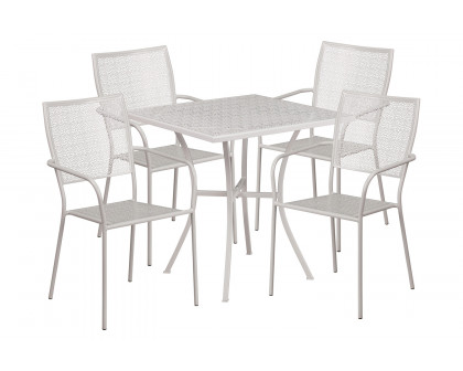 BLNK™ Oia Commercial Square Steel Indoor-Outdoor Patio Table Set with 4 Square Back Chairs - Light Gray, 28"W