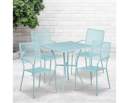 BLNK Oia Commercial Square Steel Indoor-Outdoor Patio Table Set with 4 Square Back Chairs