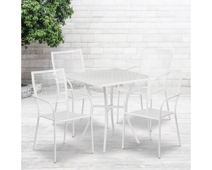 BLNK Oia Commercial Square Steel Indoor-Outdoor Patio Table Set with 4 Square Back Chairs