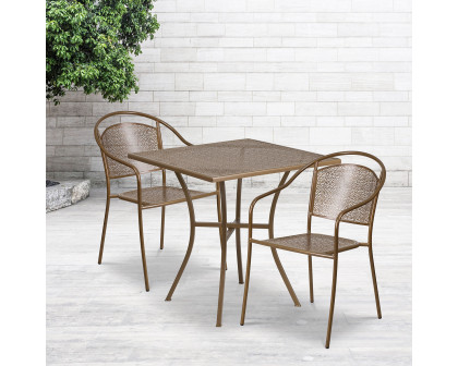 BLNK Oia Commercial Steel Indoor-Outdoor Patio Table Set with 2 Round Back Chairs