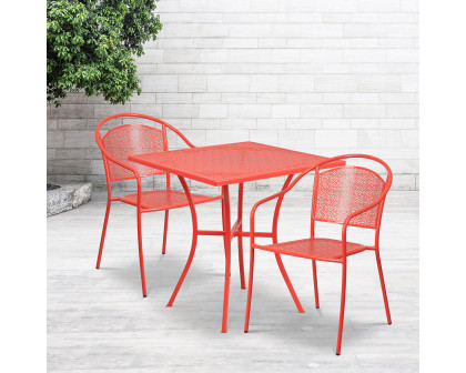 BLNK Oia Commercial Steel Indoor-Outdoor Patio Table Set with 2 Round Back Chairs