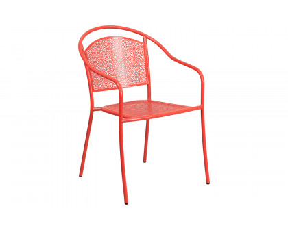 BLNK Oia Commercial Steel Indoor-Outdoor Patio Table Set with 2 Round Back Chairs - Coral, 28"W