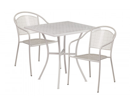 BLNK Oia Commercial Steel Indoor-Outdoor Patio Table Set with 2 Round Back Chairs - Light Gray, 28"W