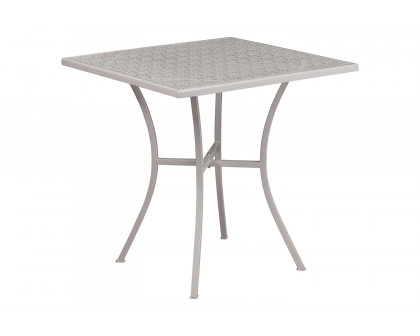 BLNK Oia Commercial Steel Indoor-Outdoor Patio Table Set with 2 Round Back Chairs - Light Gray, 28"W