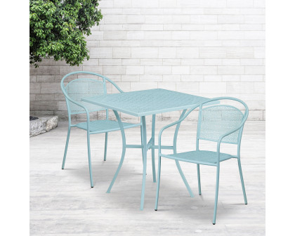 BLNK Oia Commercial Steel Indoor-Outdoor Patio Table Set with 2 Round Back Chairs