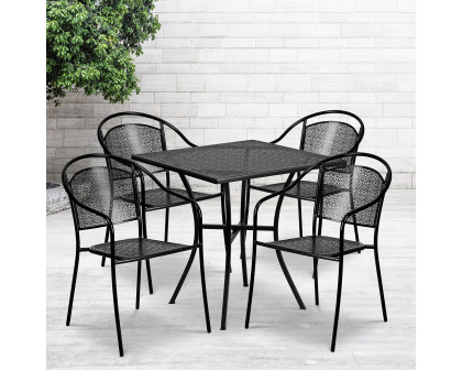 BLNK Oia Commercial Steel Indoor-Outdoor Patio Table Set with 4 Round Back Chairs