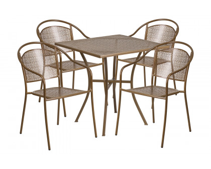 BLNK Oia Commercial Steel Indoor-Outdoor Patio Table Set with 4 Round Back Chairs - Gold, 28"W