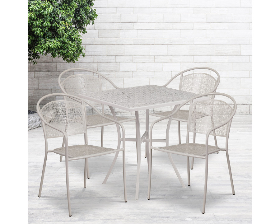 BLNK Oia Commercial Steel Indoor-Outdoor Patio Table Set with 4 Round Back Chairs - Light Gray, 28"W