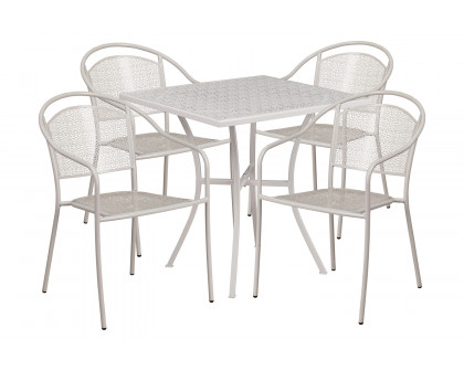 BLNK Oia Commercial Steel Indoor-Outdoor Patio Table Set with 4 Round Back Chairs - Light Gray, 28"W