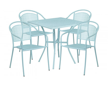 BLNK Oia Commercial Steel Indoor-Outdoor Patio Table Set with 4 Round Back Chairs - Sky Blue, 28"W