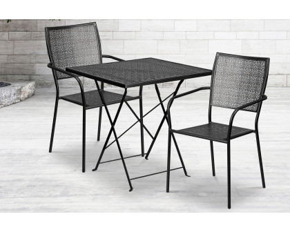 BLNK Oia Commercial Square Steel Indoor-Outdoor Folding Patio Table Set with 2 Square Back Chairs