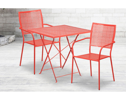 BLNK Oia Commercial Square Steel Indoor-Outdoor Folding Patio Table Set with 2 Square Back Chairs