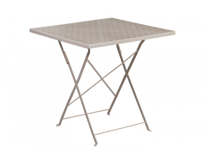 BLNK Oia Commercial Square Steel Indoor-Outdoor Folding Patio Table Set with 2 Square Back Chairs - Light Gray, 28"W