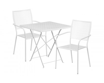 BLNK Oia Commercial Square Steel Indoor-Outdoor Folding Patio Table Set with 2 Square Back Chairs