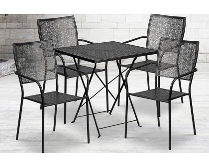 BLNK Oia Commercial Square Steel Indoor-Outdoor Folding Patio Table Set with 4 Square Back Chairs