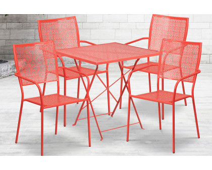 BLNK Oia Commercial Square Steel Indoor-Outdoor Folding Patio Table Set with 4 Square Back Chairs