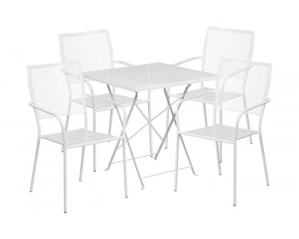 BLNK Oia Commercial Square Steel Indoor-Outdoor Folding Patio Table Set with 4 Square Back Chairs