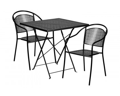 BLNK Oia Commercial Square Steel Indoor-Outdoor Folding Patio Table Set with 2 Round Back Chairs