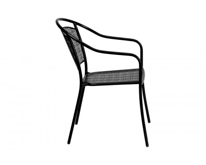 BLNK Oia Commercial Steel Indoor-Outdoor Patio Arm Chair with Round Back - Black