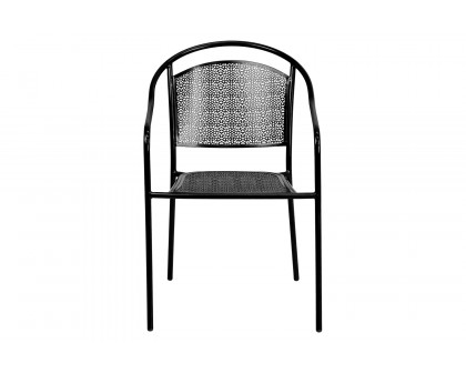 BLNK Oia Commercial Steel Indoor-Outdoor Patio Arm Chair with Round Back - Black