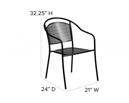 BLNK Oia Commercial Steel Indoor-Outdoor Patio Arm Chair with Round Back - Black