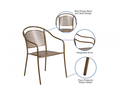 BLNK Oia Commercial Steel Indoor-Outdoor Patio Arm Chair with Round Back - Gold